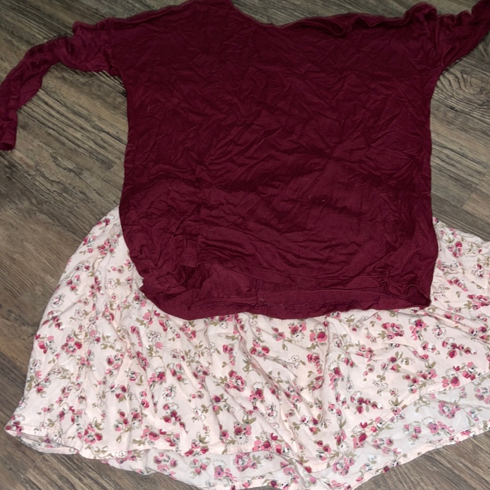 Maroon top and skirt